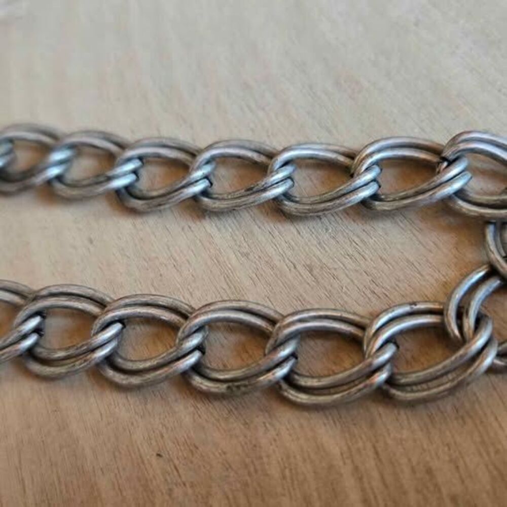 Silver Tone Double Link Chain Bracelet | Chunky Adjustable Chain Bracelet